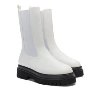 NEW Good American Platform Chelsea Boot White Leather Size 9